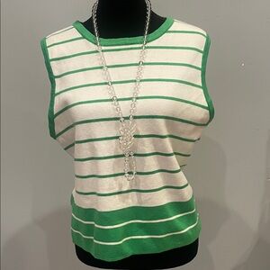 Green and White Striped Sleeveless sweater Top Draper James xl